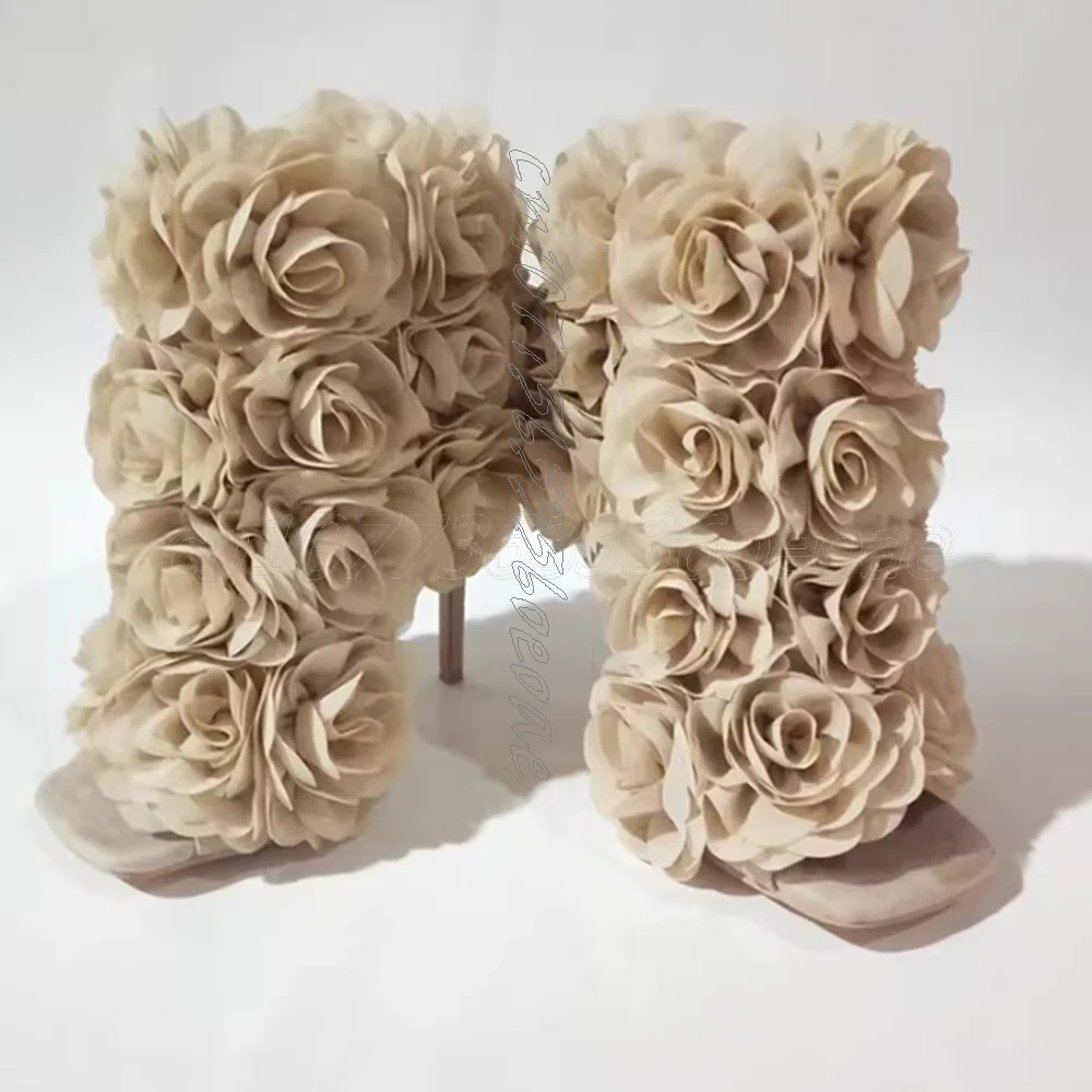 الوردي الأزهار مزين SquareToe أحذية نسائية مع رقيقة أحذية عالية الكعب الجلد المدبوغ سطح صنادل مماشي للموضة 2025 Zapatos Para Mujere