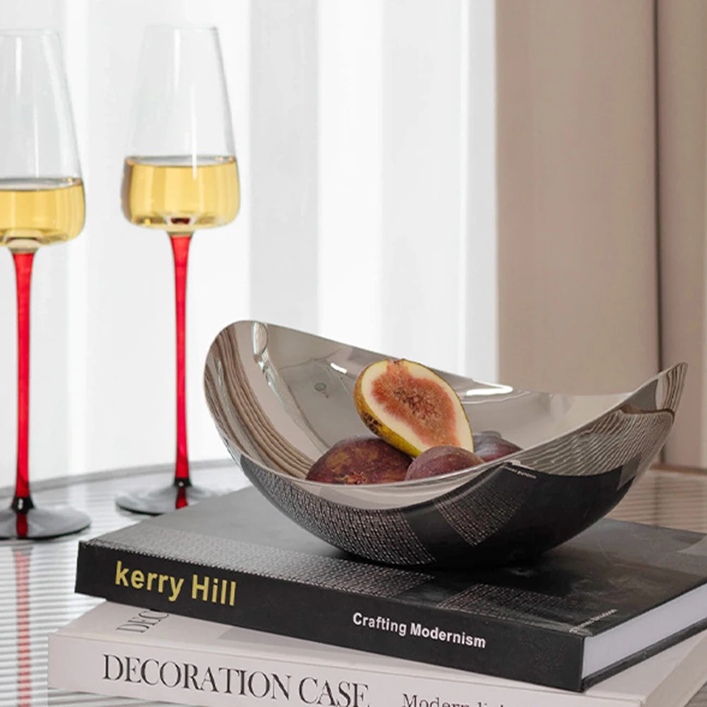 

Light luxury style 304 stainless steel fruit tray, Living room clubhouse snacks dried fruit tray, Home creative fruit plate