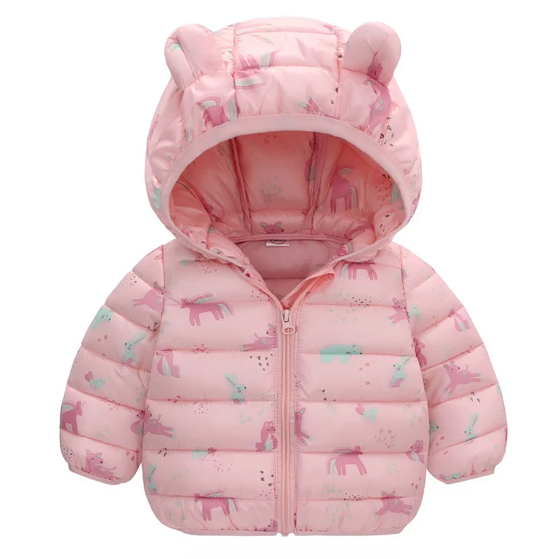 Baby Boys Girls Down Coats Long Sleeve Cartoon Dinosaur Print Jackets 1-5Yrs Kids Hooded Zipper Outerwear Spring Autumn