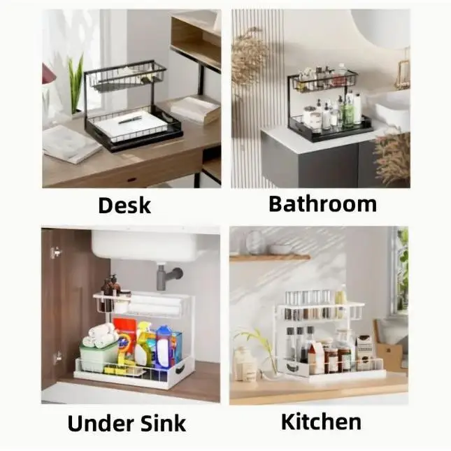 Heavy Duty Pull Out Cabinet Organizer Under Sink Storage Rack Metal Sliding Drawer Shelf Space Saver for Kitchen Bathroom Cupboard Pantry Closet Multipurpose Home Organization
