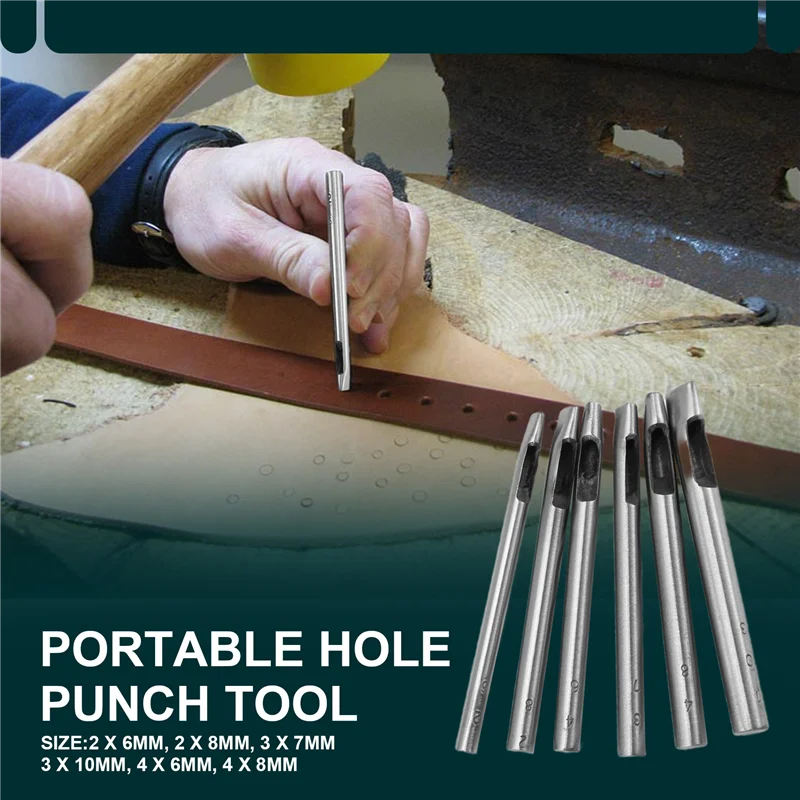 6 ขนาดรูปไข่ Hole Punch สําหรับหนัง 6 มม.-10 มม.หนัง Crafting Hand Punching ชุดเครื่องมือสําหรับหนัง Crafting-ABQU