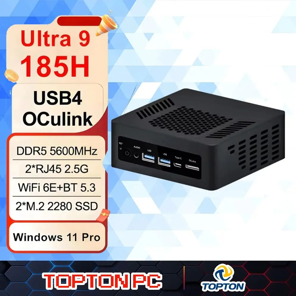 Topton OCulink Mini PC Gamer Intel Core Ultra 9 185H 7 165H 5 125H USB4 2x2.5G LAN 2x PCIe4 Type-C HDMI2.1 DP2.1 WiFi6E الكمبيوتر