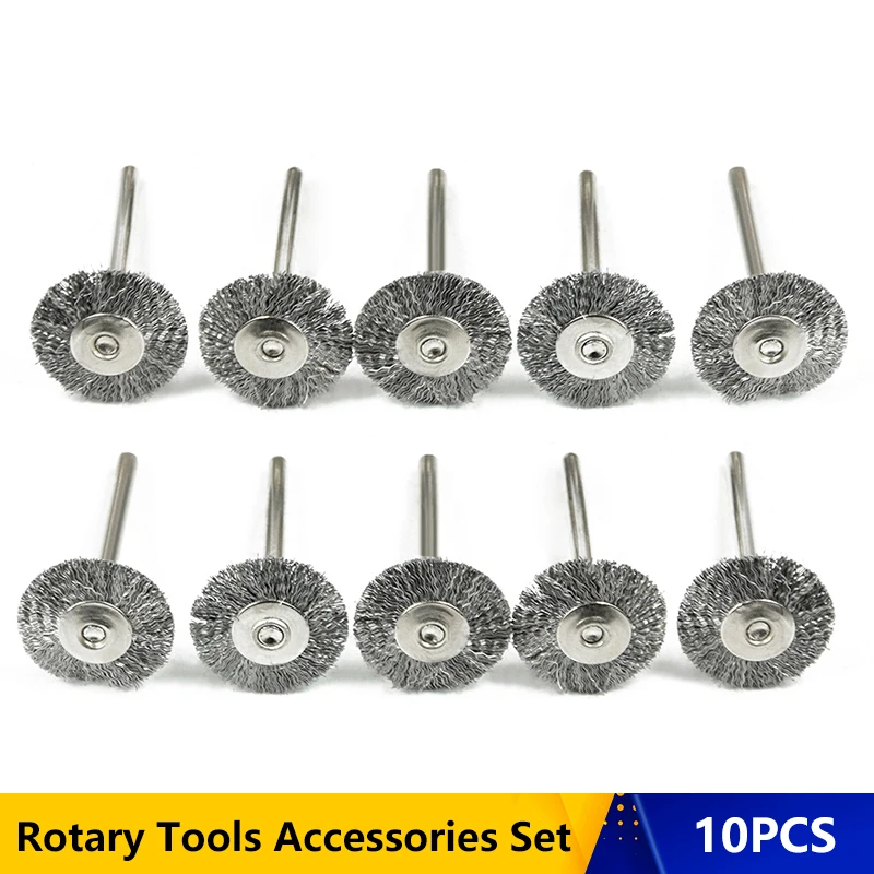 10pcs 22mm Polishing Wire Brush Set 3.0mm Shank Stainless Steel/Nylon/Brass for Polishing Grinding For Dremel Rotary Tools