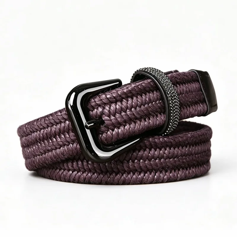 Light Luxury Versatile Elastic Linen Handwoven Women's Belt, Fashion Casual Genuine Leather Waist Belt for Women