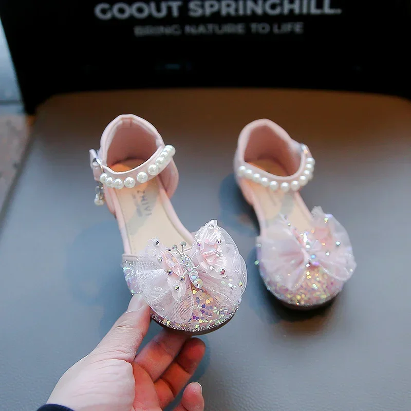 Crystal Butterfly Catwalk Baby Girls Princess Shoes Lace Kids Sandals Fashion Cute Comfortable Spring Summer Students Casual