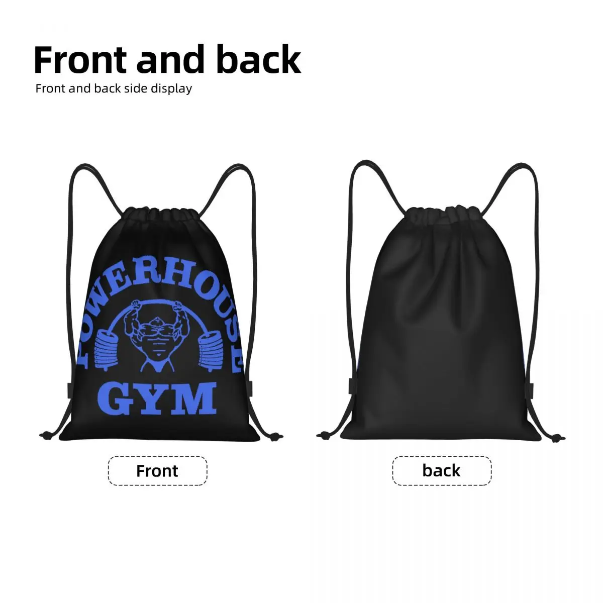 Custom Blue Powerhouse Gym Drawstring Bags for Training Yoga Backpacks Women Men Fitness Building Muscle Sports Gym Sackpack