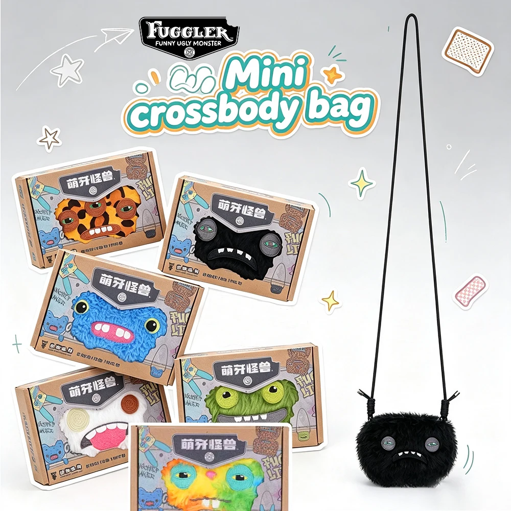 Fuggler Original Mini Plush Toy Bag Embroidery Shoulder Coin Purse Ugly Monster Headphone Case Small Capacity Adjustable Strap