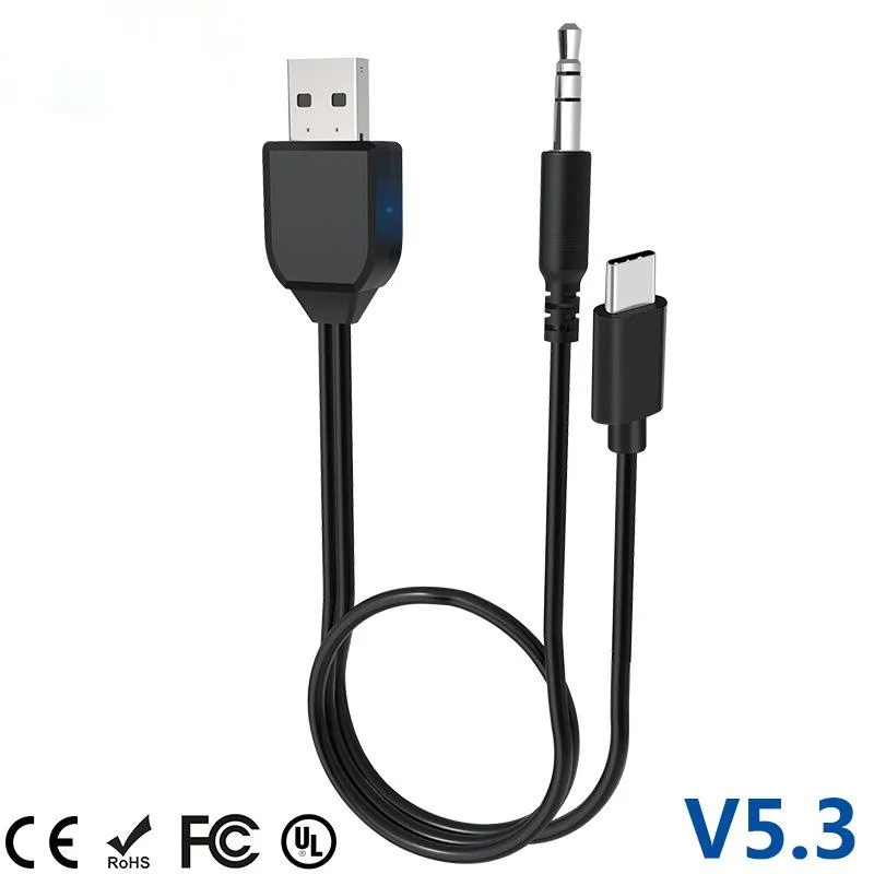 W14 2in1 Bluetooth 5.3 Receiver USB Car Audio Power Amplifier 3.5mm Aux Wireless Audio Bluetooth Converter for Speaker Headphone