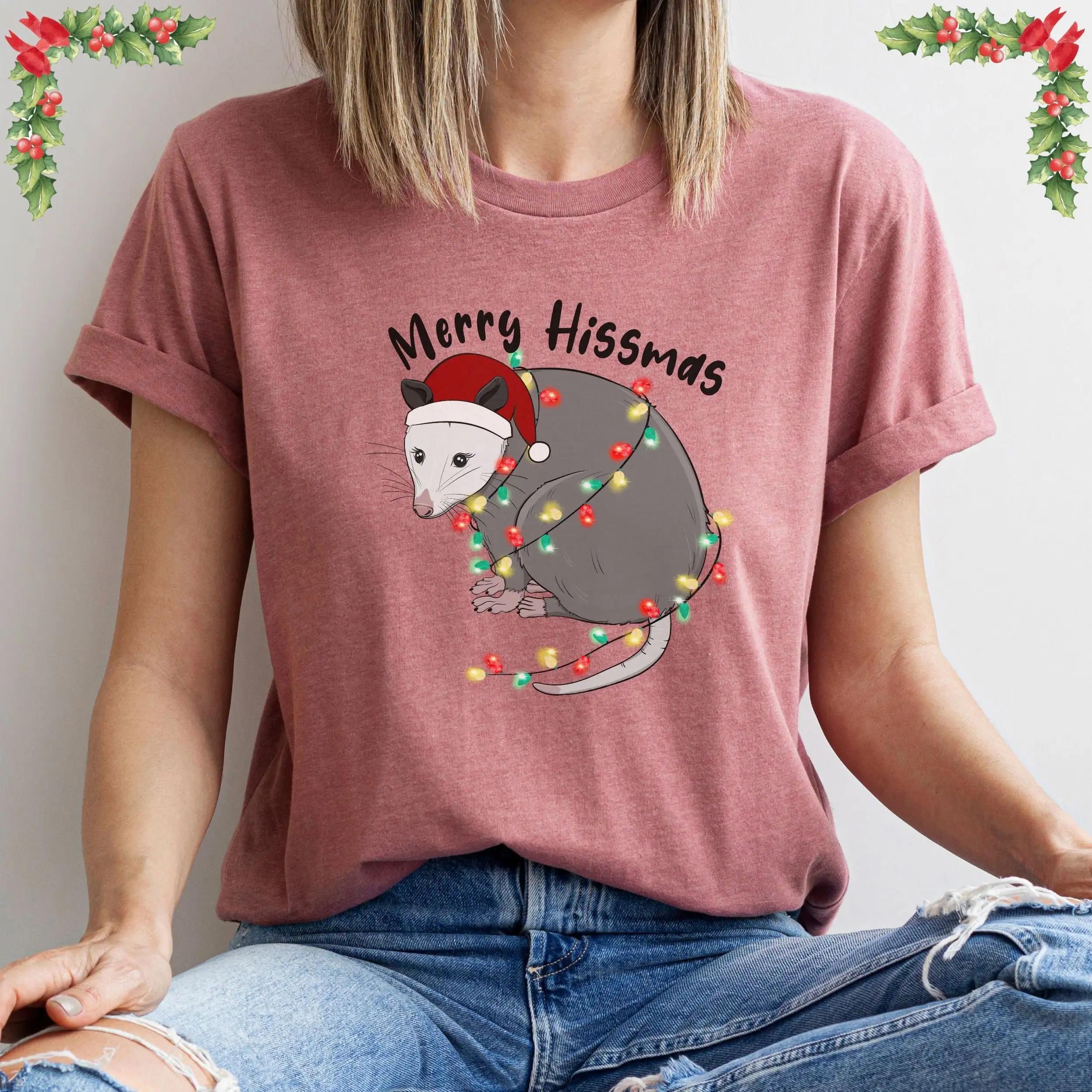 Possum Christmas T Shirt Cute Animal Holiday Lights Awesome Opossum Twinkly Xmas Funny Collector