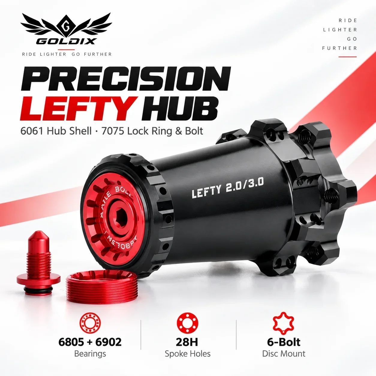 GOLDIX Lefty MTB Front Hub 115g Straight Pull 6-Bolt Disc Brake 2.0/3.0 Lightweight Lefty Compatible Bicycle Wheel Hub Parts