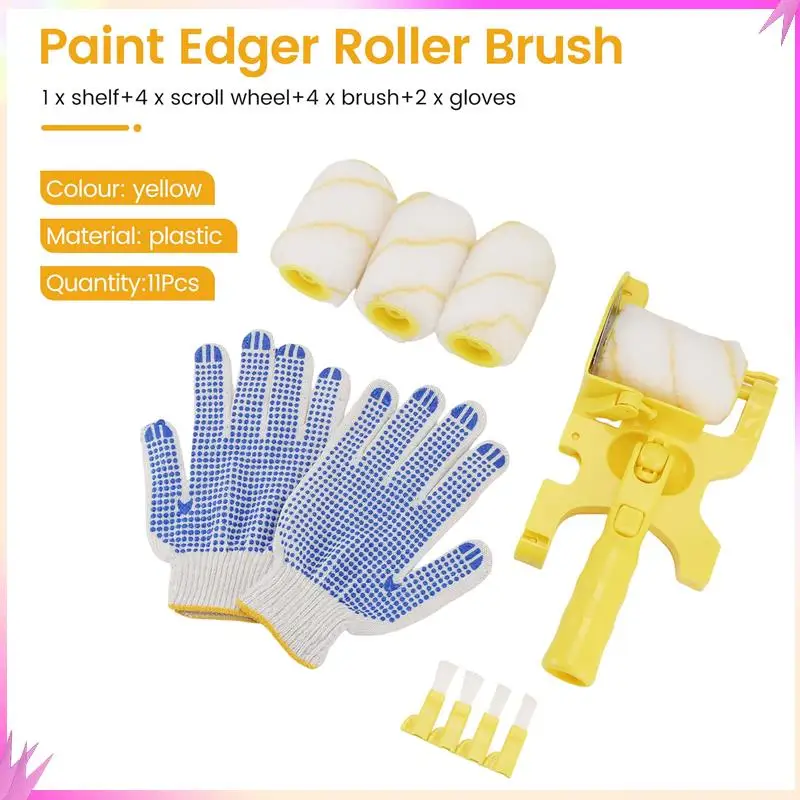 B50C 11Pcs Paint Roller Brush Set Multifunctional Hand-Held Clean-Cut Paint Edger Roller Brush Portable Home Improvement Tool