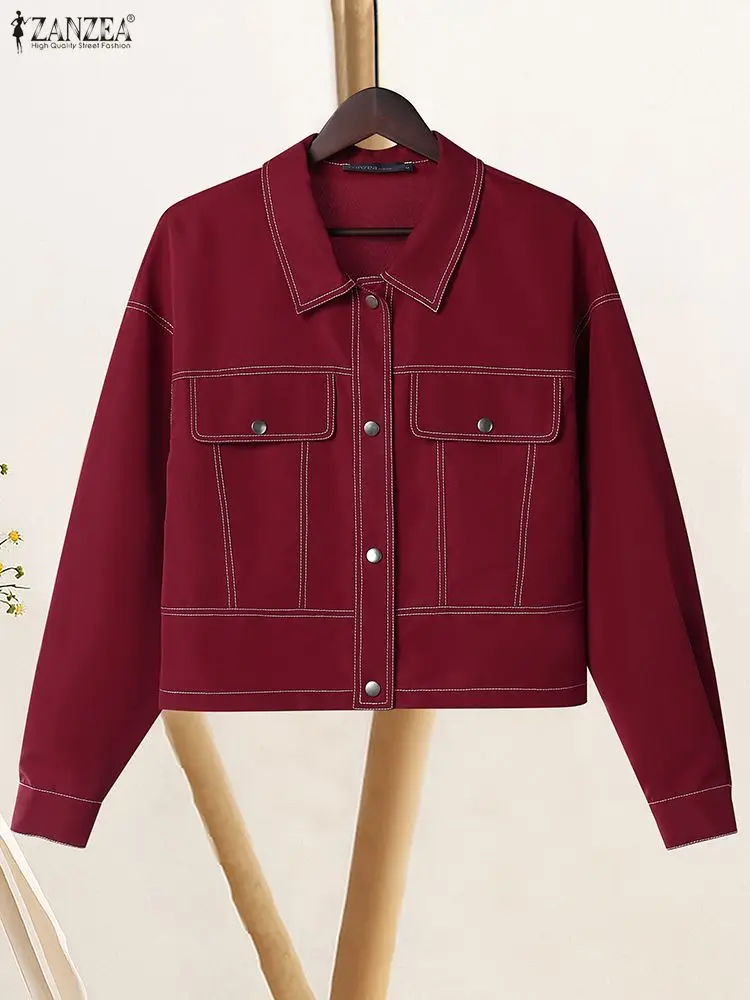 

Осенние модные куртки с контрастной вышивкой, женские уличные модные короткие пальто с отложным воротником и длинными рукавами ZANZEA, женская верхняя одежда, S-3XL