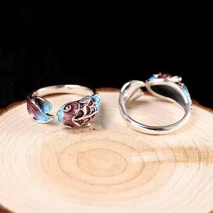 Silber Emaille Farbe Koi Fisch Verstellbarer Ring, chinesisches Nischen -chinesisches Design, eleganter Charme, Schmuckmarke, Partygeschenk, Damen 12 Hauptverkäufe aus China - №4