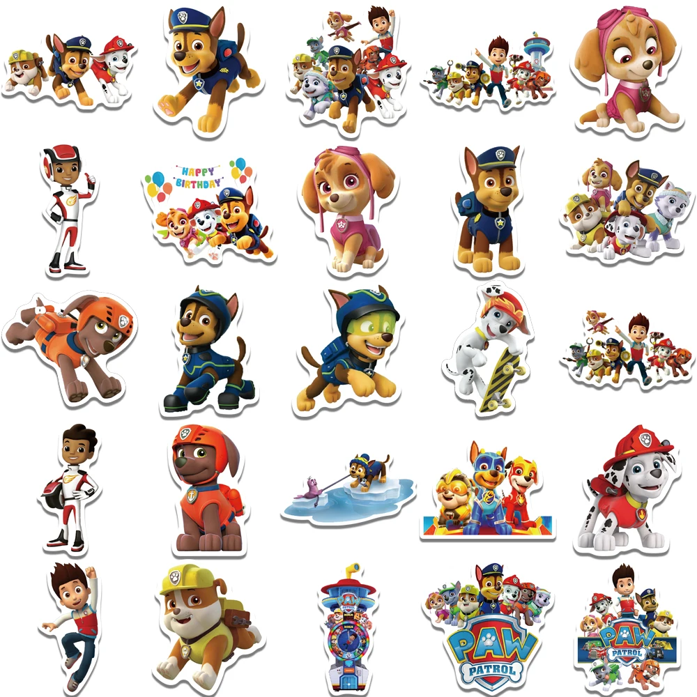 Cute Dog Paw Patrol Anime Adesivos para crianças, carro, bicicleta, viagem, bagagem, telefone, laptop, desenhos animados Cool Graffiti Sticker, DIY, 10 pcs, 30 pcs, 50pcs