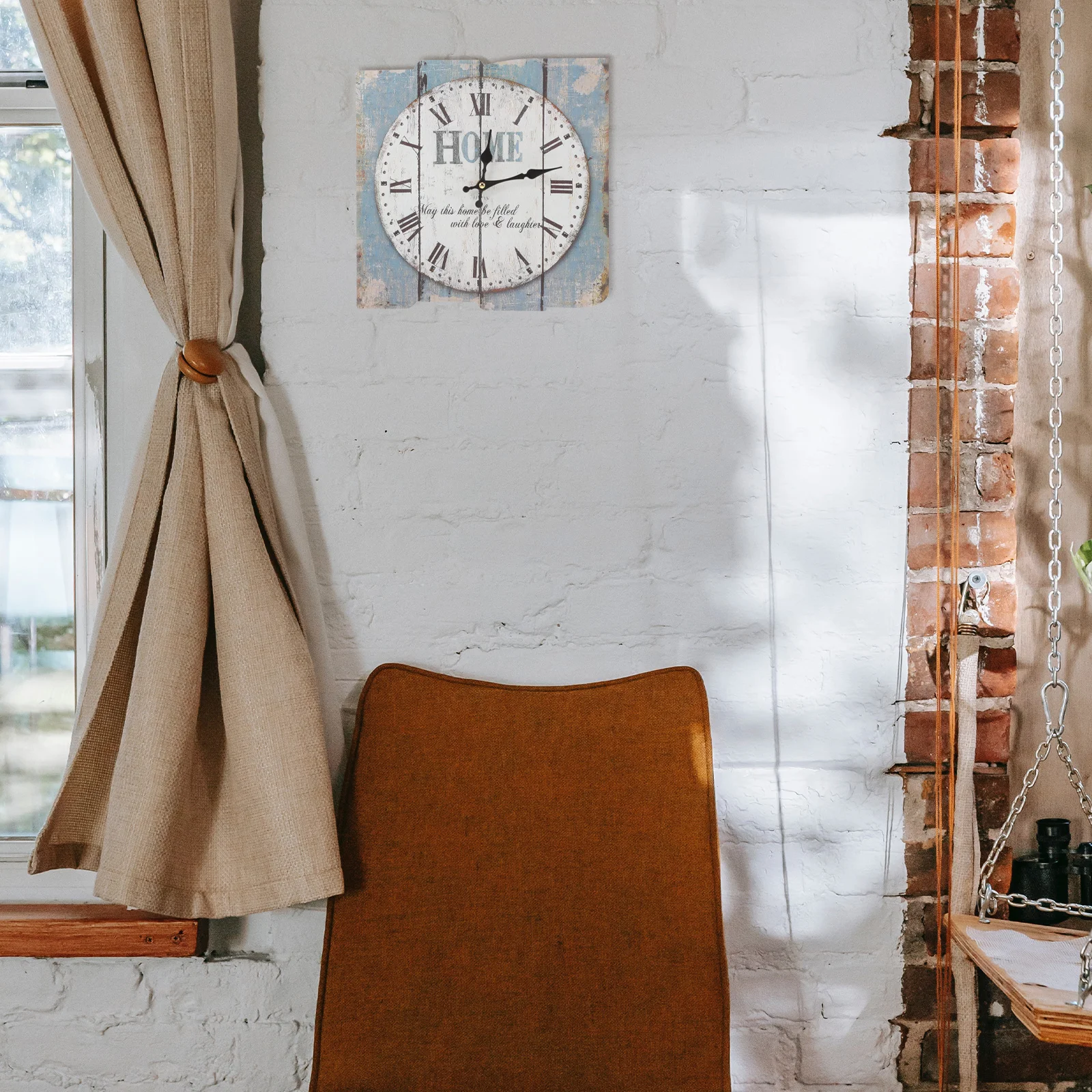 

Square Rustic Wooden Wall Large Vintage Decorative Timepiece Black Roman Numerals For Living Room Bedroom Kitchen Shabby