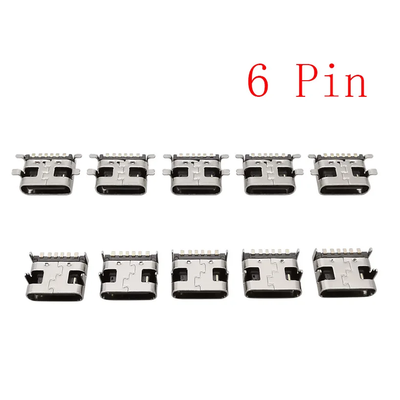 10/20/100Pcs USB 6 Pin Type C 3.1 Female Jack Placement SMT SMD DIP Through Board DIY Repair Adapter