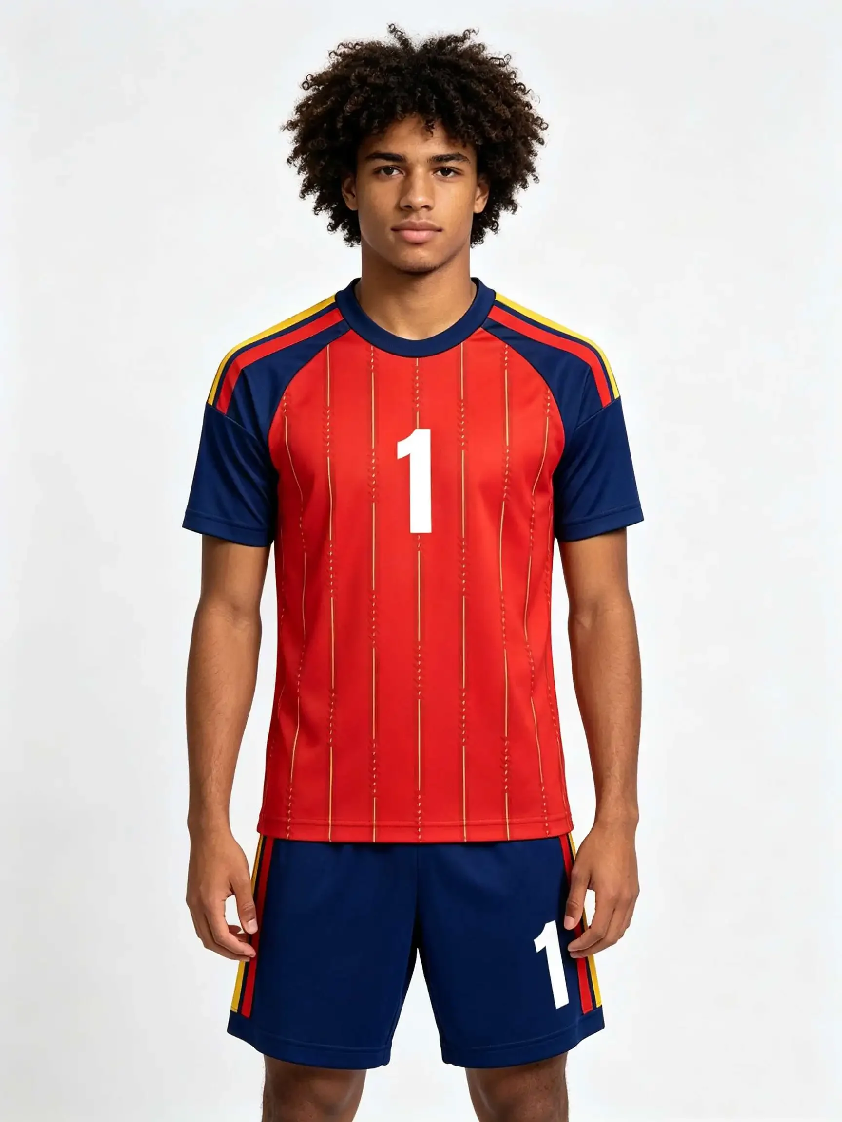 26/27 Unisex Blank Soccer 2‑Piece Set, Kids Adults Parent‑Child Kit, Custom Red stripes for School Outdoor Team Sports