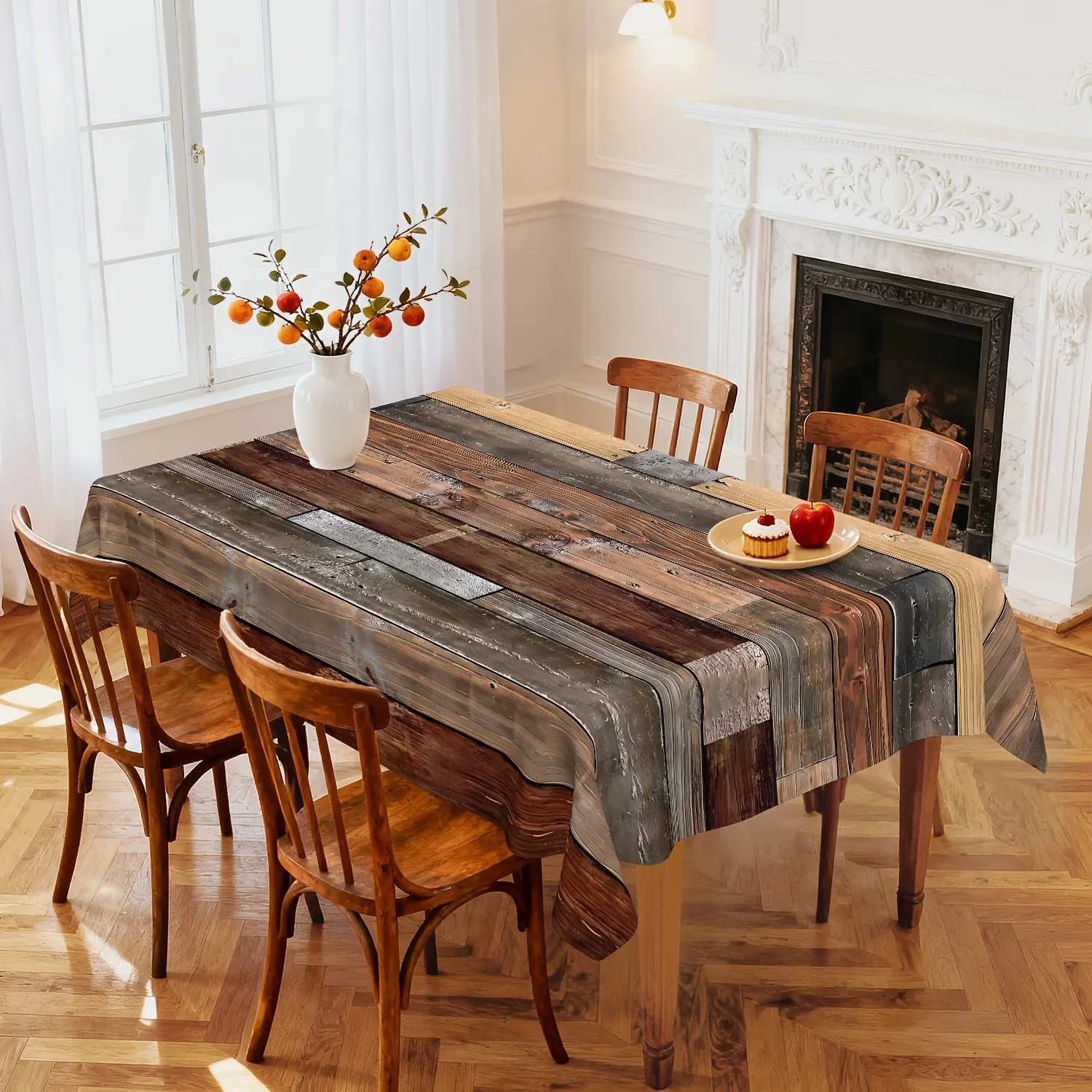 One piece, brown wood-grain tablecloth, country wood-grain tablecloth, vintage style kitchen tableclothxzj