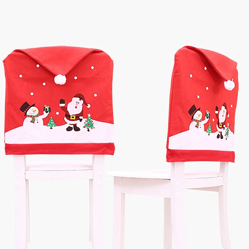 Navidad muñeco de nieve sombrero silla cubierta trasera decoración de Navidad hogar hecho a mano DIY (1 unids/pack) 60 cm * 49 cm rojo