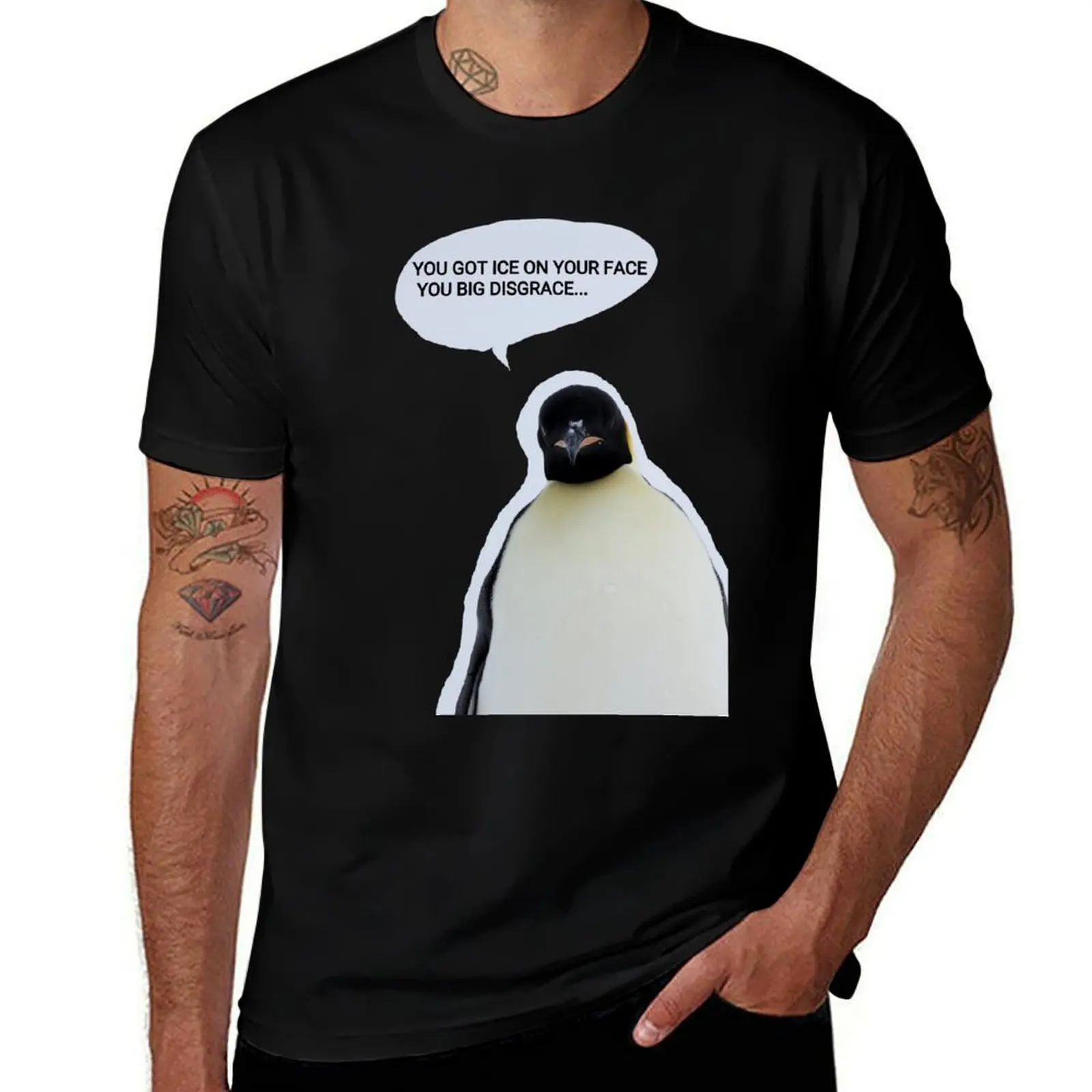 

Emperor Penguin ice on your face (Light Purple #795FC1 background) T-Shirt basketball graphic tees vintage clothes Men's t-shirt