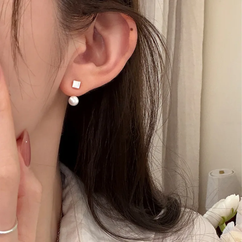 Stud Earrings Brushed Metal Geometric Minimalist Versatile Premium Lightweight Silver Tone Dainty Jewelry for Women Office