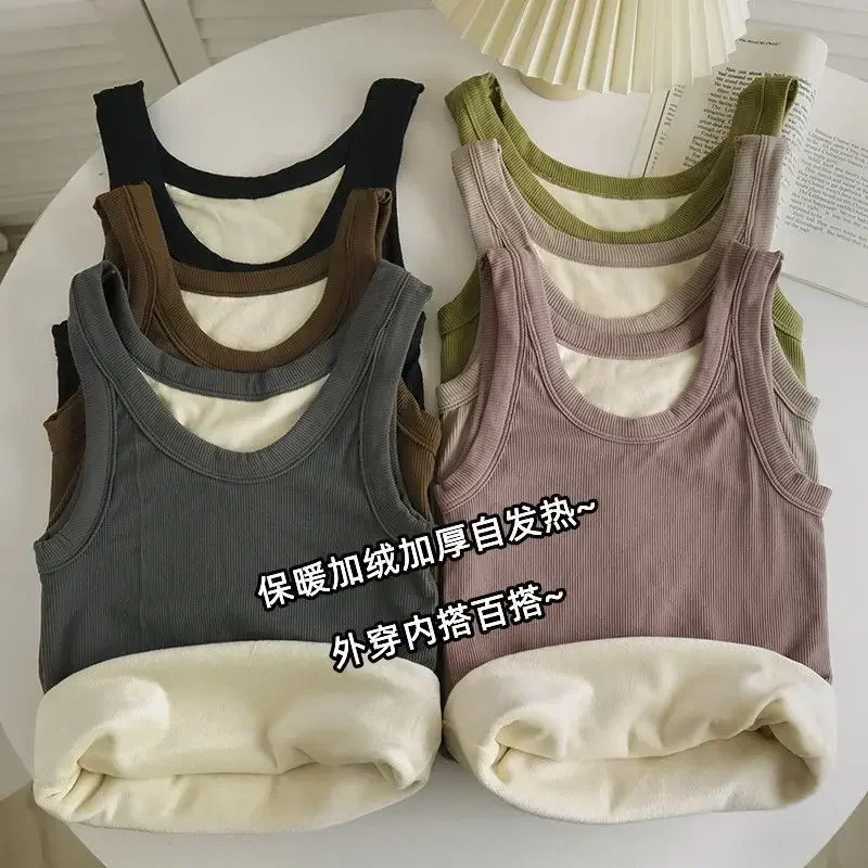 Winter Thermal Vest Women Fleece Thickened Vest Velvet Underwear Tank Tops Plus Velvet Camisole Female V-neck Sleeveless Camis