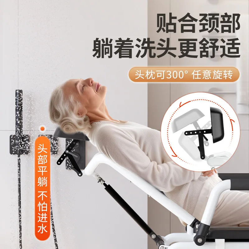 Wheeled Commode Shower Chair with Tilt Function for Elderly & Patient, Mobile Toilet & Hair Wash Seat