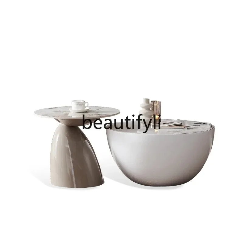 XX80 Minimal small apartment round storage coffee table modern simple living room rock slab size round combination side table