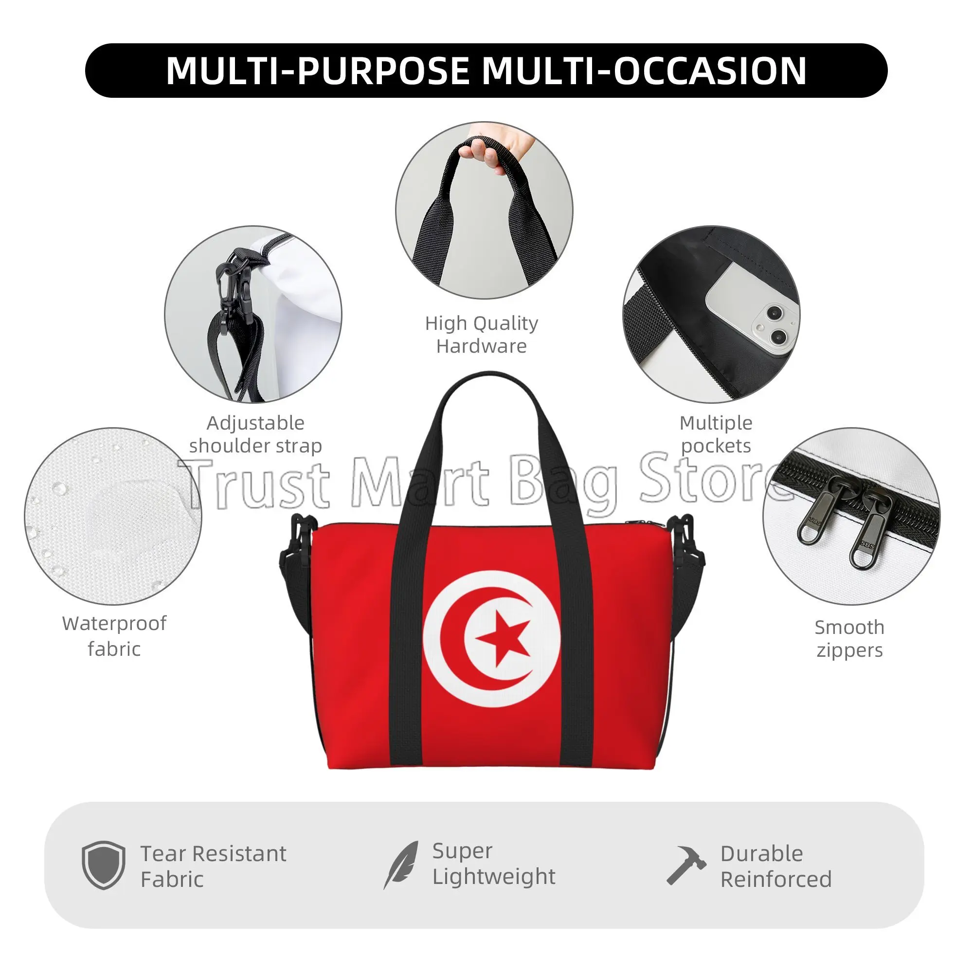 Bolsa de viaje con bandera de Marruecos, bolso de mano grande para llevar al hombro, impermeable, ideal para ir al gimnasio y hacer deporte, Unisex