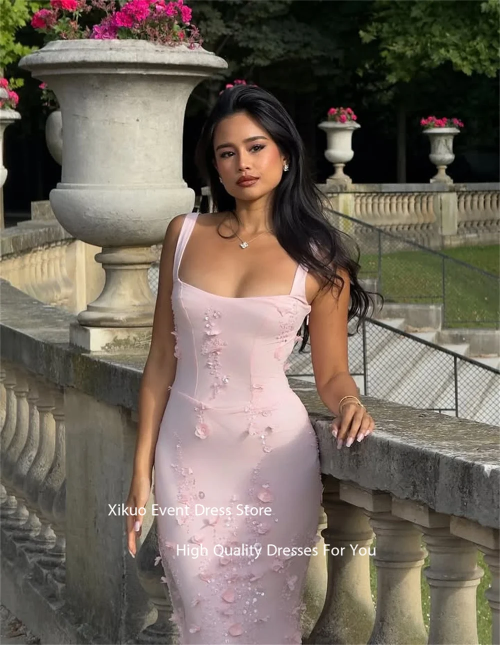 Xikuo moulante rose sirène robes De soirée robes florales De Fiesta Elegantes encolure carrée Abiti Da Cerimonia Donna personnalisé
