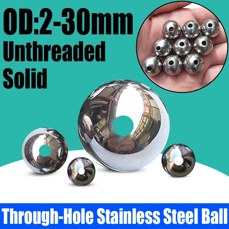 Stainless Steel Through-Hole Balls 1-20PCS 2-30mm Solid Unthreaded Beads for DIY Jewelry Bracelet Hardware Decoration