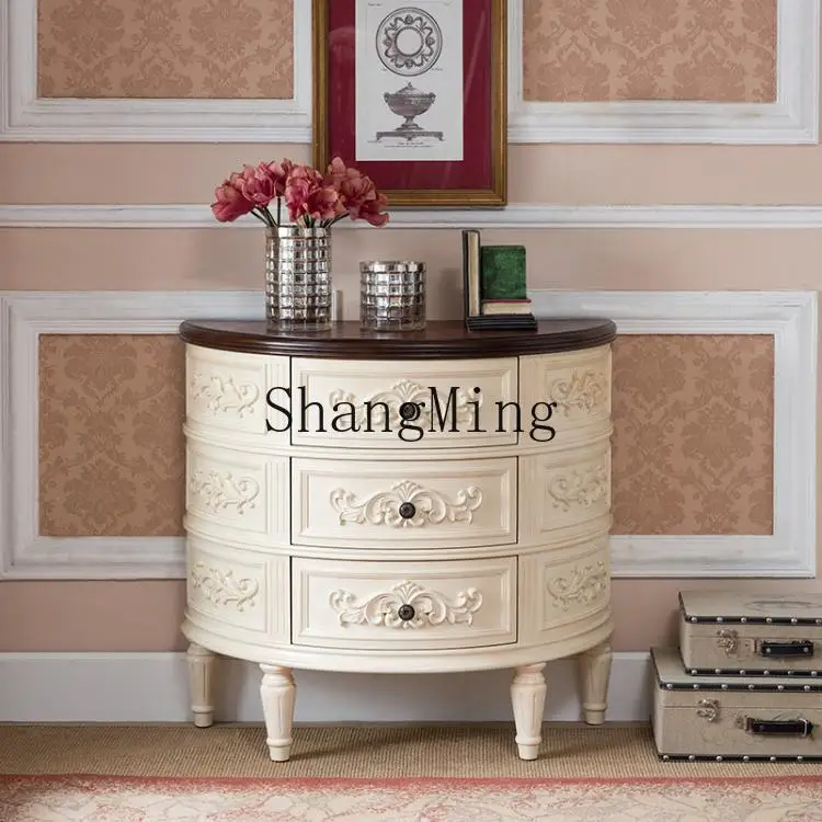 

SM exquisite premium solid wood chest retro semi-round entrance cabinet bedroom storage locker