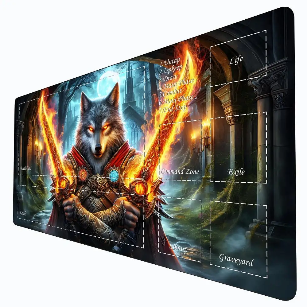 

Magic Card Gaming Mat with zone Unique Wolf warrior theme mtg playmat desk mat Commander Playmat suitable for Game gathering