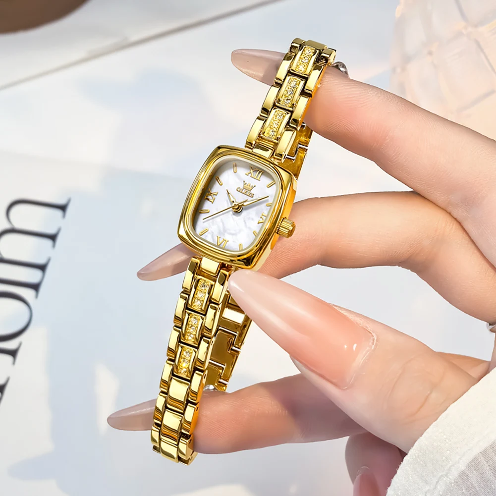 OLEVS Square Rhinestone Inlaid Watch for Women Waterproof Exclusive Design Elegant Dress  Lady Watch Reloj mujer