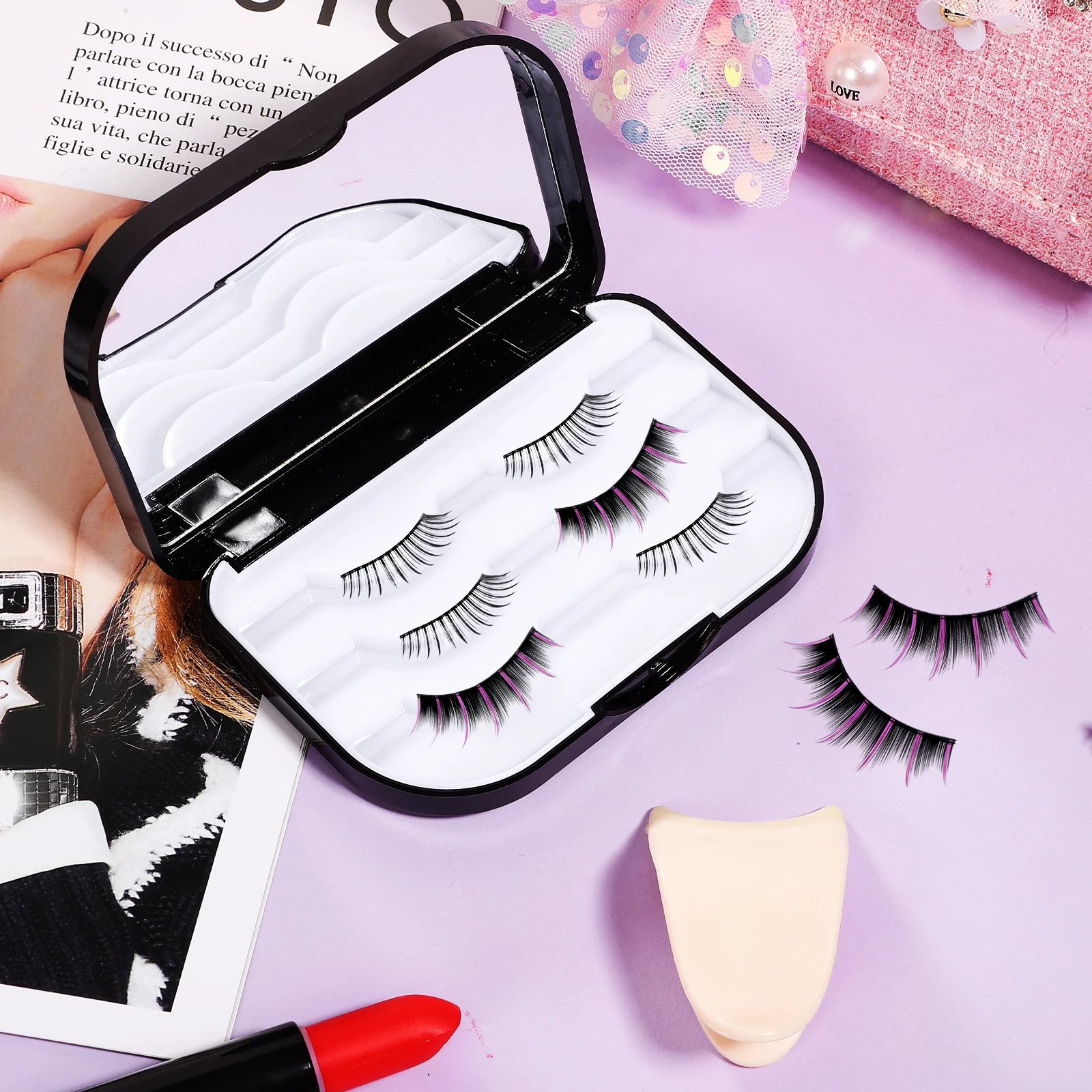 

Portable Eyelash Storage Box Mirror Black Travel Case Holder for False Lashes Makeup ganizer lash case eyelash holder eyelash