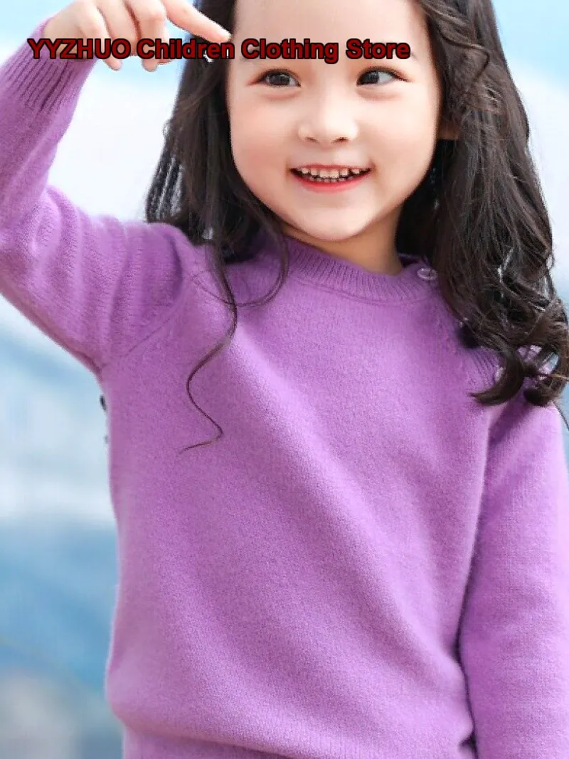 Baby Boys Girls Round Neck Cashmere Sweater Kids Autumn Winter Fleece Lined Thickened Base Layer