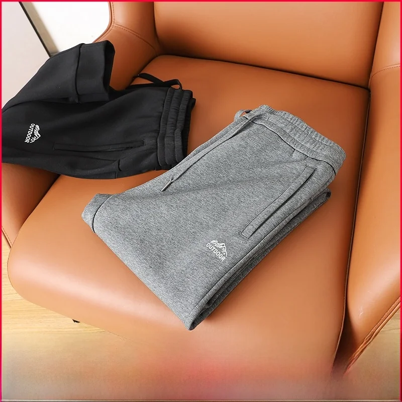 

Мужские повседневные спортивные прямые длинные брюки с эластичной резинкой на талии, однотонные универсальные осенне-зимние модные спортивные штаны