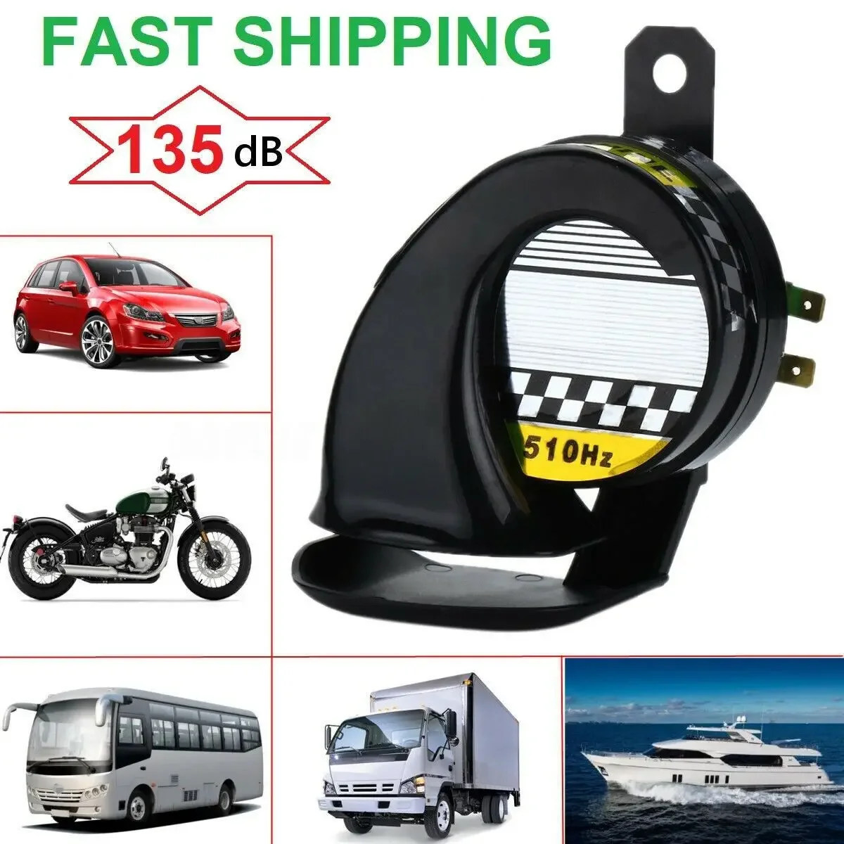 Universal 12V Waterproof DC 130db Motorcycle Snail Air Horn Siren Super Loud For Car Truck Motorbike Siren Loud Sound 510hz