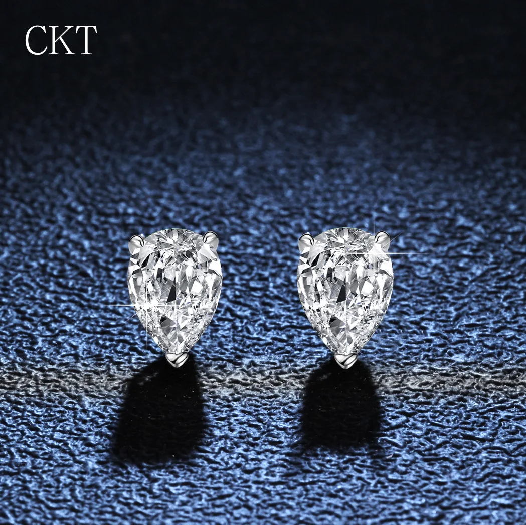 luxury platinum models 4 claws earrings pear-shaped teardrop shape pagoda wedding moissanite diamonds Earrings for women jewelry