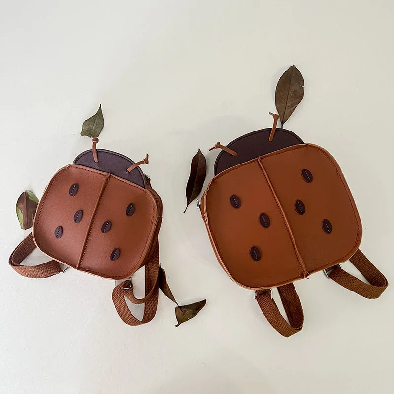 Girls Cute Ladybug Design Kids Baby Girls Boys Backpack PU Leather Outdoor Playing Brothers and Sisters Matching Storage Bags