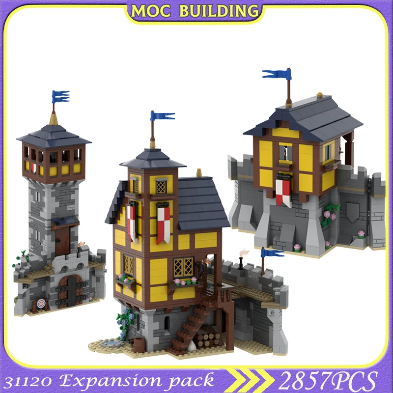 

Building Blocks MOC Large Modular Castle Palas Stable Keep Tower Architecture Scene Model Set Street Views DIY Assembly Toy Gift