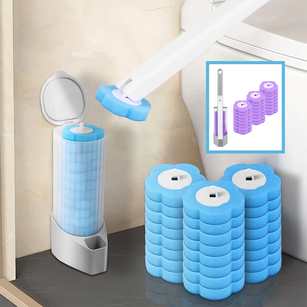 Kit de brosse de toilette jetable, 24/36 pièces, Kit d'outils de nettoyage à Long manche mural pour salle de bain avec tête de brosse remplaçable pour la maison