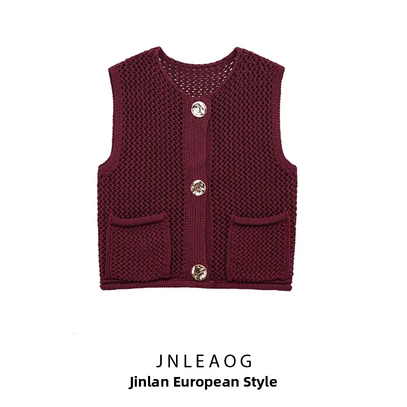 Blusa Fena de Moda Tricotada JNLEAOG, Gola Redonda, Botão Único, Cor Pura, Fibra de Poliéster, Novo Estilo de Outono