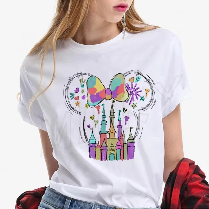 

Aesthetic Disney Castle T Shirt Vintage Castle T-Shirt Magic Kingdom Tees Mickey Mouse Tshirt American Women Short Sleeves Tops