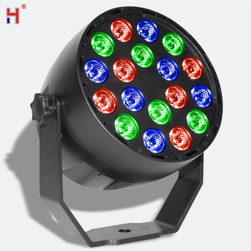 HongYi Mini LED 18x3W RGB/UV Flat Par Light DMX512 Wash Effect Profession Stage Lighting For Disco DJ Music Party Club Dance