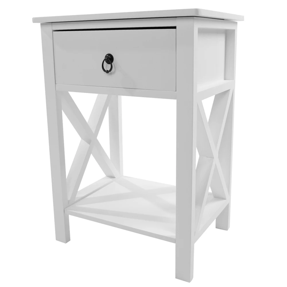 FCH Nightstand Modern End Table Side Table with 1 Drawer and Storage Shelf White/Black/Brown[US-W]