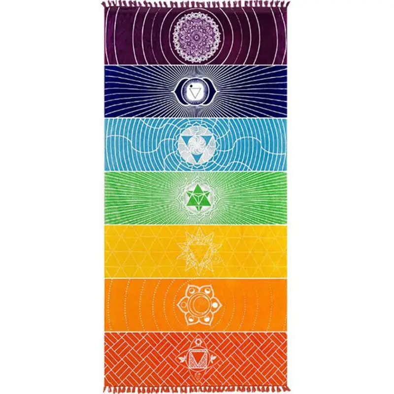 Rainbow Boho Beach Mat Mandala Blanket Striped Wall Hanging Tapestry Scarf Yoga Mat