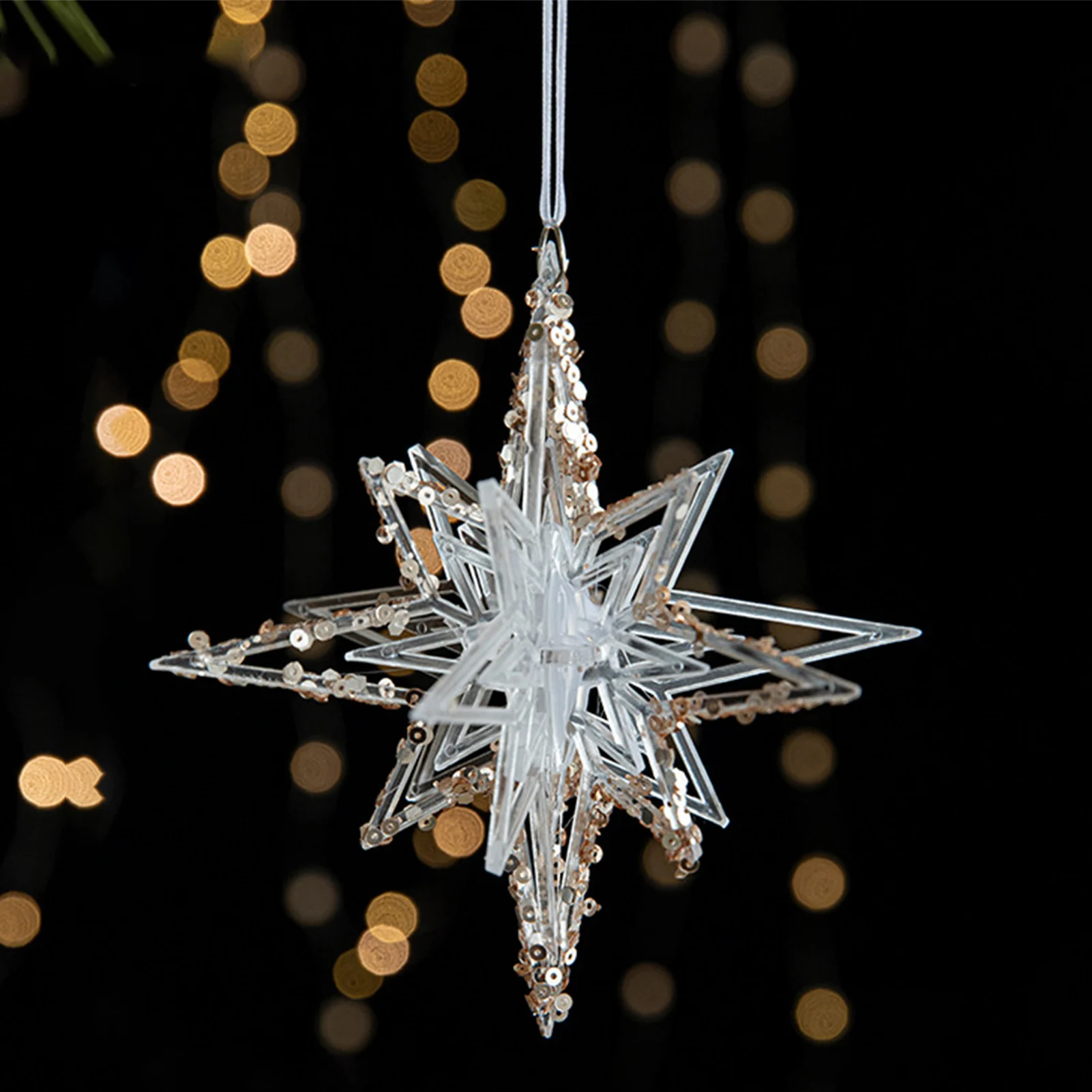 

2025 Christmas Decoration Pendant Glitter Transparent Acrylic Snowflake Dancing Girl Explosion Star Hanging Xmas Tree Pendants
