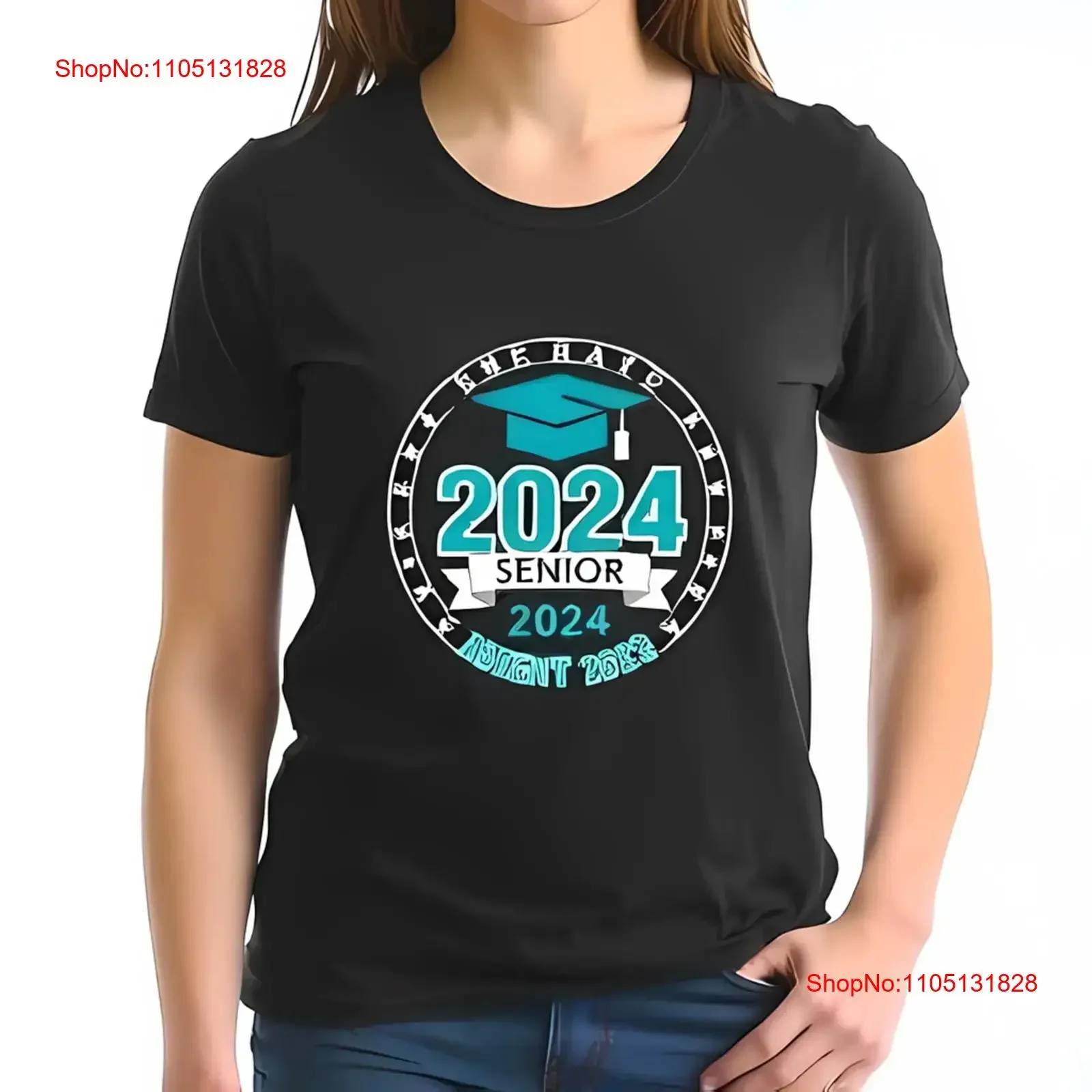 

2024 Senior Cotton T Shirt with Teal White Graduation All vintage Washed streetwear graphic Stretched Slightly Breathable