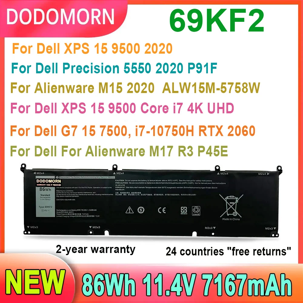 DODOMORN-Batería de ordenador portátil 69KF2 para Dell, para Alienware M15, M17, R3, XPS 15, 9500, G7, 7500, precisión 5550, P100F, P45E, P91F, P87F00, nueva